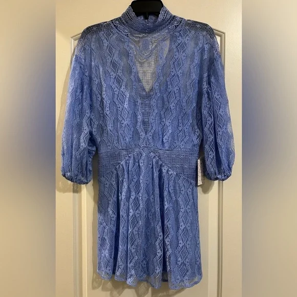 NWT Free People Blue Lace Bittersweet | Mock Neck 3/4 Dolman Sleeves Size 6 - Picture 6 of 14